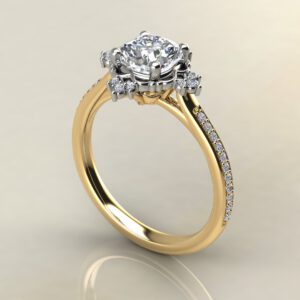C036 Yellow Gold Vintage Halo Cushion Cut Cathedral Engagement Ring