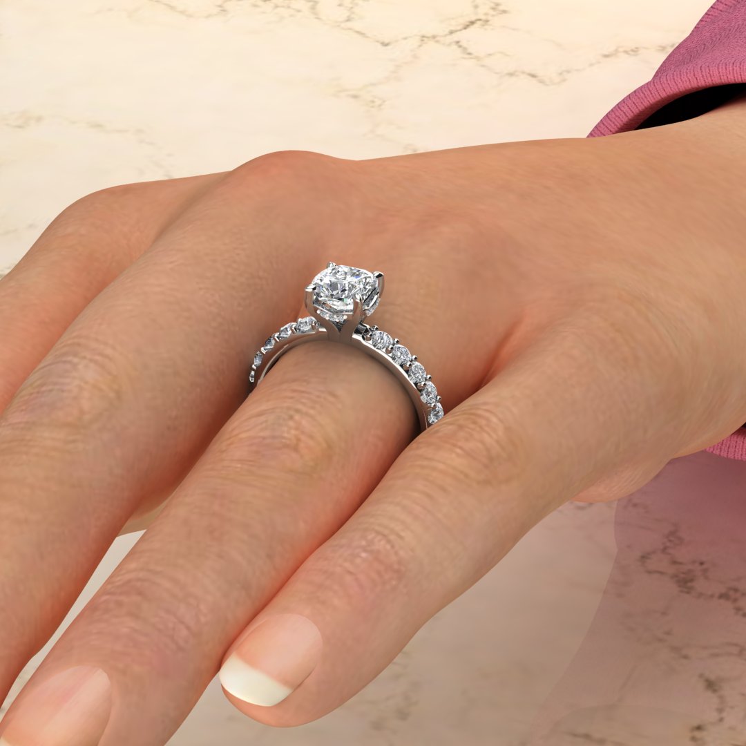 Hidden Halo Cushion Cut Moissanite Engagement Ring Yalish Diamonds