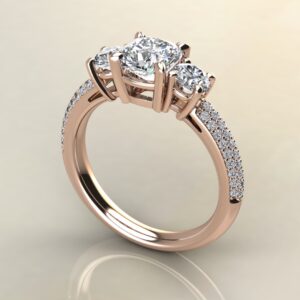 C040 Rose Gold Three Stone Micro Pave Cushion Cut Engagement Ring
