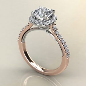 C041 Rose & White Gold Heart Two-Tone Halo Cushion Cut Engagement Ring