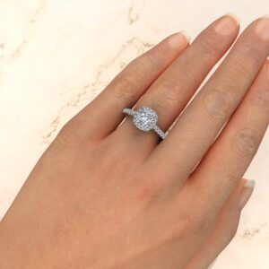 Heart Two-Tone Halo Cushion Cut Moissanite Engagement Ring