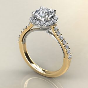 C041 Yellow & White Gold Heart Two-Tone Halo Cushion Cut Engagement Ring