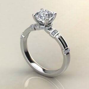 C043 White Gold Two-Shank Wraps Style Cushion Cut Engagement Ring