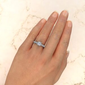 C044 White Gold Trio Pave Cushion Cut Engagement Ring (5)