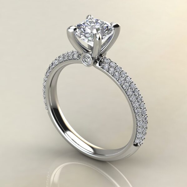 C044 White Gold Trio Pave Cushion Cut Engagement Ring