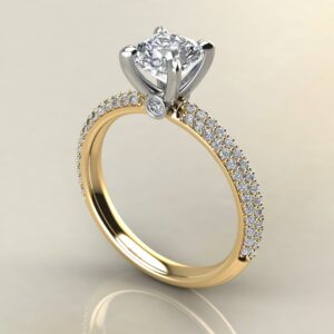 C044 Yellow Gold Trio Pave Cushion Cut Engagement Ring
