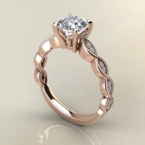 C045 Rose Gold Milgrain Cushion Cut Engagement Ring