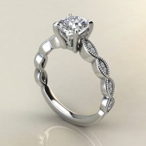 C045 White Gold Milgrain Cushion Cut Engagement Ring