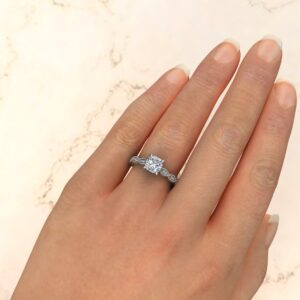 C045 White Gold Milgrain Cushion Cut Engagement Ring (5)
