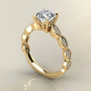 C045 Yellow Gold Milgrain Cushion Cut Engagement Ring
