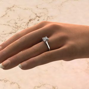 Moissanite Cushion Cut Solitaire Heart Prong Engagement Ring