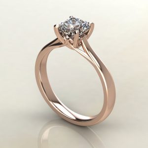 CS002 Rose Gold Cushion Cut Curly Prong Solitaire Engagement Ring