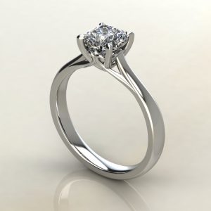 CS002 White Gold Cushion Cut Curly Prong Solitaire Engagement Ring