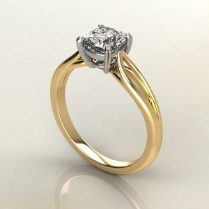 CS003 Yellow Gold Double Split Shank Cushion Cut Solitaire Engagement Ring