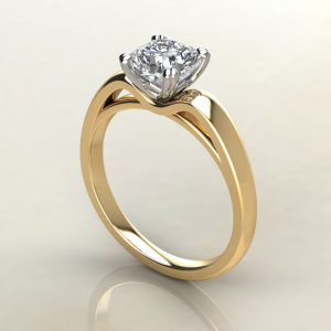 CS004 Yellow Gold Tall Curve Cushion Cut Solitaire Engagement Ring
