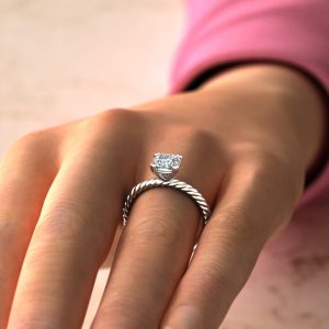 CS005 White Gold Twisted Cushion Cut Solitaire Engagement Ring (2)