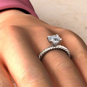 Twisted Moissanite Cushion Cut Solitaire Engagement Ring