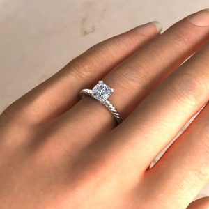 Twisted Moissanite Cushion Cut Solitaire Engagement Ring