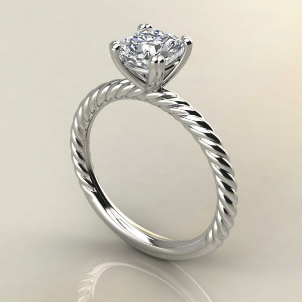 CS005 White Gold Twisted Cushion Cut Solitaire Engagement Ring