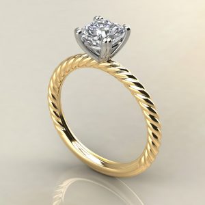 CS005 Yellow Gold Twisted Cushion Cut Solitaire Engagement Ring
