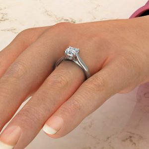 Tall Cathedral Cushion Cut Moissanite Solitaire Engagement Ring
