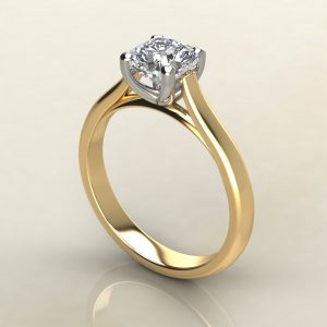 CS006 Yellow Gold Tall Cathedral Cushion Cut Solitaire Engagement Ring