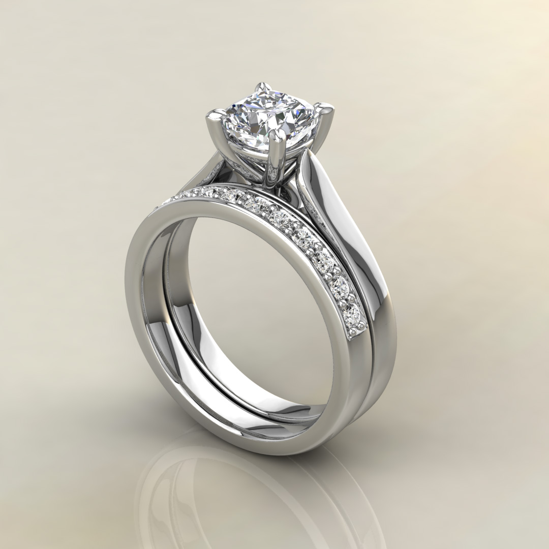 Classic Cathedral Cushion Cut Moissanite Solitaire Engagement Ring