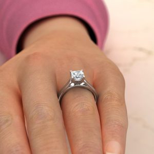 Classic Cathedral Cushion Cut Moissanite Solitaire Engagement Ring