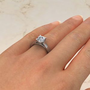 Classic Cathedral Cushion Cut Moissanite Solitaire Engagement Ring