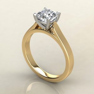 CS007 Yellow Gold Classic Cathedral Cushion Cut Solitaire Engagement Ring