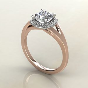 CS013 Rose Gold Classic Split Shank Halo Cushion Cut Engagement Ring