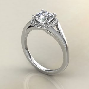 CS013 White Gold Classic Split Shank Halo Cushion Cut Engagement Ring