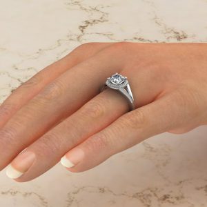 Classic Split Shank Halo Cushion Cut Moissanite Engagement Ring