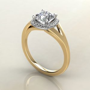 CS013 Yellow Gold Classic Split Shank Halo Cushion Cut Engagement Ring