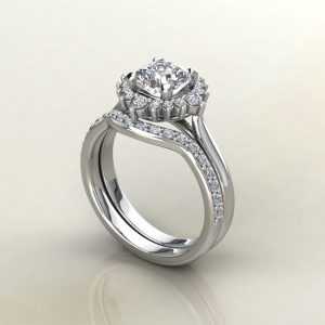 Moissanite Graduated Cathedral Halo Cushion Cut Engagement Ring