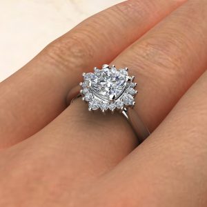 Moissanite Graduated Cathedral Halo Cushion Cut Engagement Ring