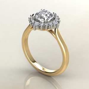 CS014 Yellow Gold Graduated Cathedral Halo Cushion Cut Engagement Ring