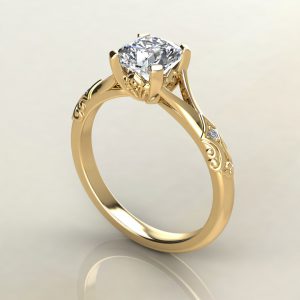 CS019 Yellow Gold Vintage Cushion Cut Solitaire Engagement Ring