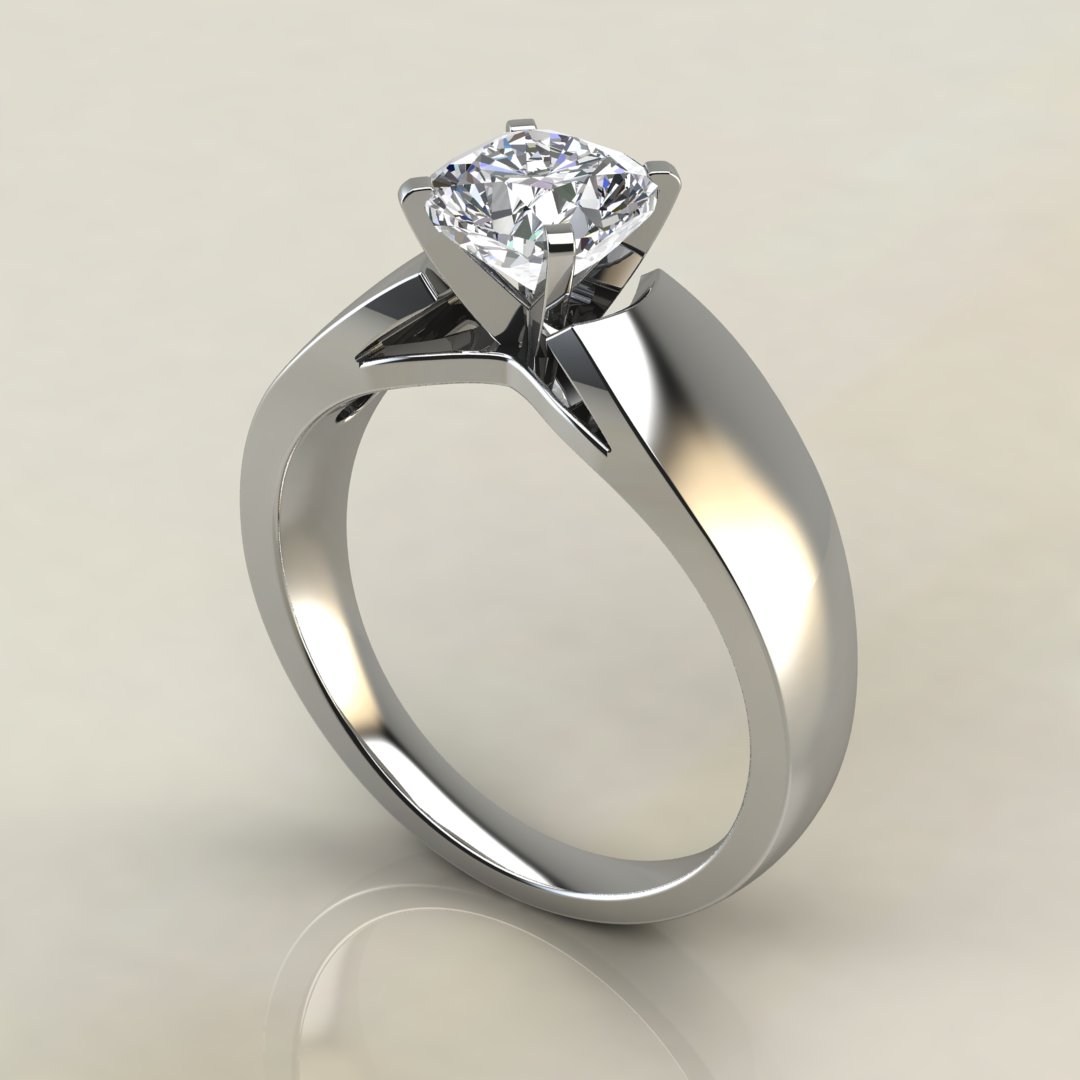 Wide Band Solitaire Cushion Cut Moissanite Engagement Ring - Yalish ...