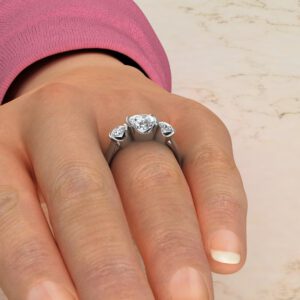 Three Half Bezel Cushion Cut Moissanite Engagement Ring