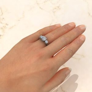 Three Half Bezel Cushion Cut Moissanite Engagement Ring