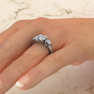 Three Half Bezel Cushion Cut Moissanite Engagement Ring