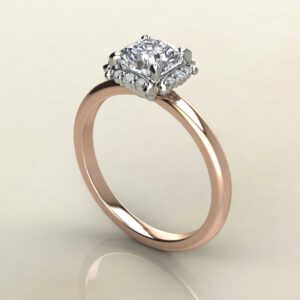 CS035 Rose Gold Floral Halo Cushion Cut Solitaire Engagement Ring
