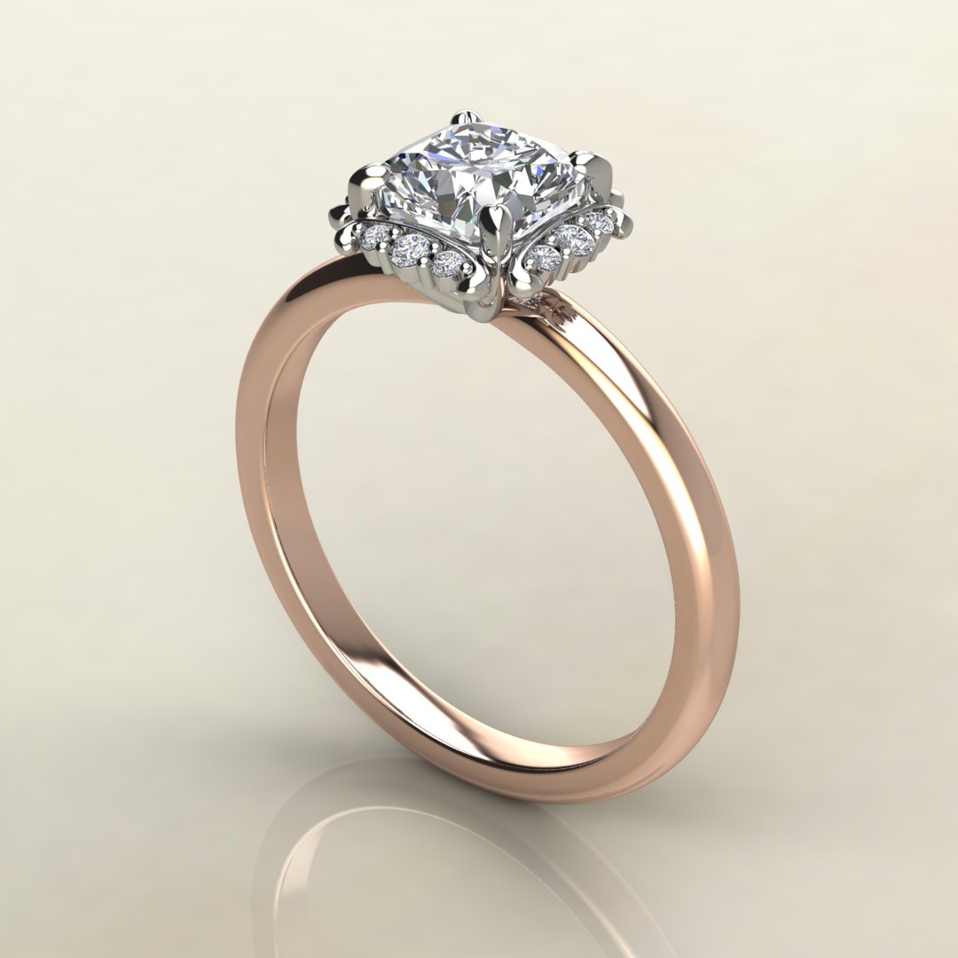 Floral Halo Cushion Cut Solitaire Moissanite Engagement Ring - Yalish ...