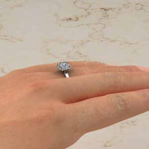 CS035 White Gold Floral Halo Cushion Cut Solitaire Engagement Ring (3)