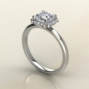 CS035 White Gold Floral Halo Cushion Cut Solitaire Engagement Ring