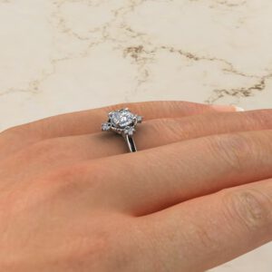 Vintage Halo Moissanite Cushion Cut Solitaire Engagement Ring