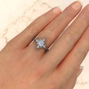 Vintage Halo Moissanite Cushion Cut Solitaire Engagement Ring