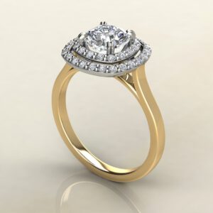 CS038 Yellow Gold Double Halo Floating Cushion Cut Engagement Ring