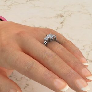 Three Stone Cushion Cut Moissanite Engagement Ring